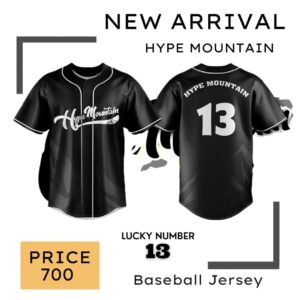 Hype Mountain Baseball Jersey Lucky Number 13 Black